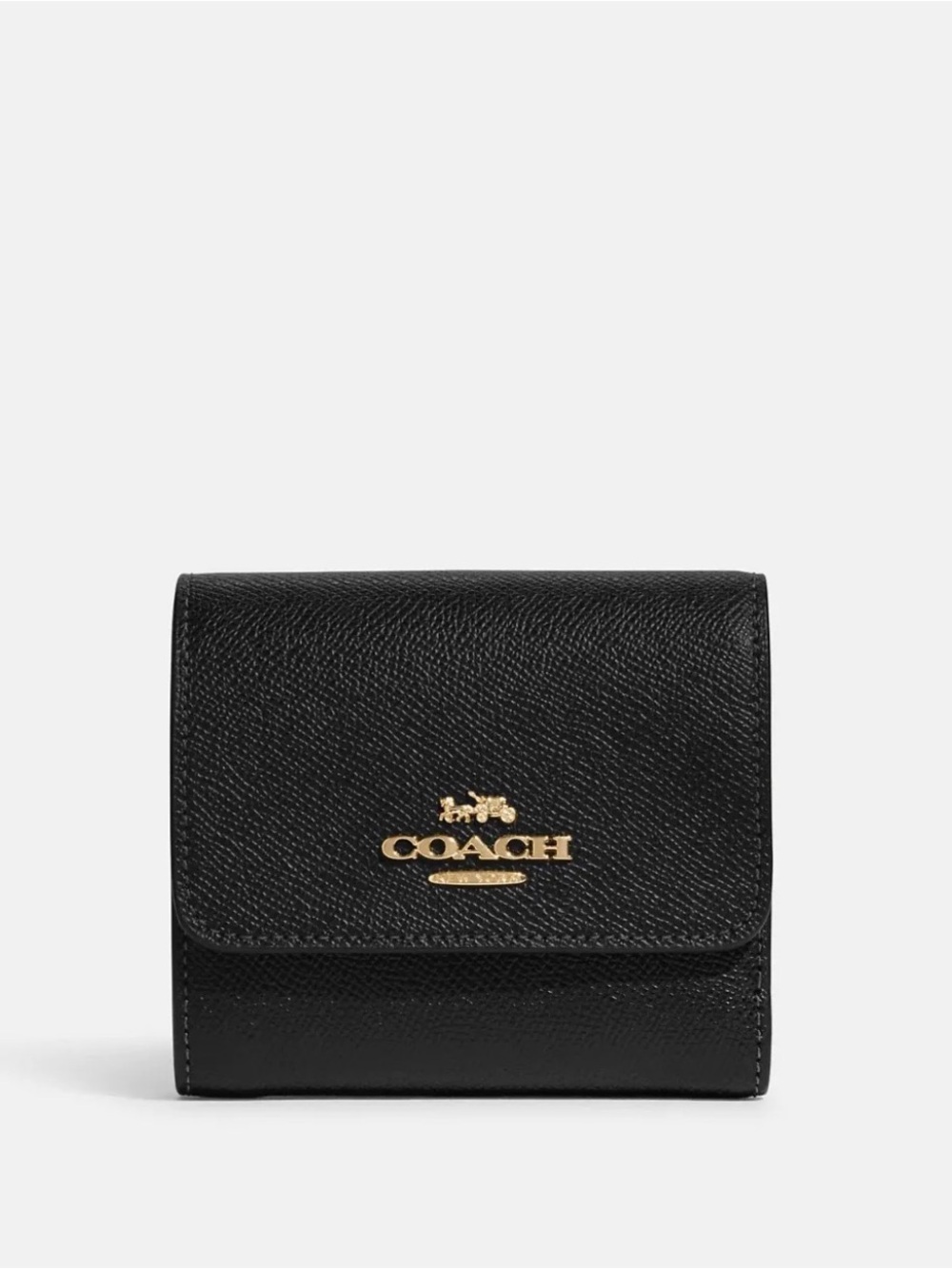 Coach- Black Leather Trifold Card Case with Gold Hardware